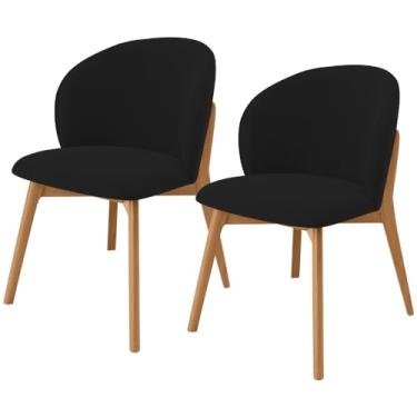 Imagem de Kit 02 Cadeiras de Jantar e Estar Living Estofada Mia L02 Suede Preto - Lyam Decor