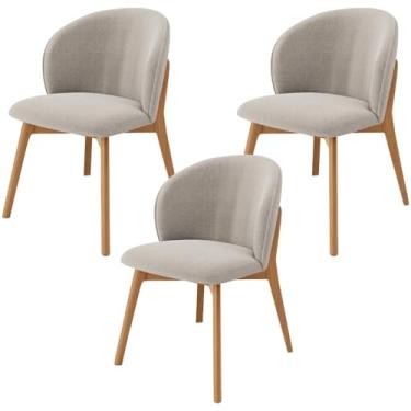 Imagem de Kit 03 Cadeiras de Jantar e Estar Living Estofada Mia L02 Bouclê Creme - Lyam Decor