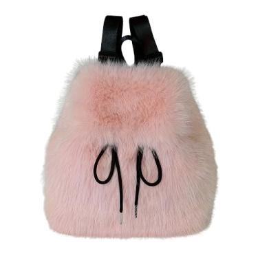 Imagem de Mochila (também transversal) feminina com cordão e aba magnética grande capacidade, rosa, P