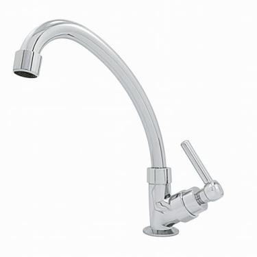 Imagem de Torneira pia bica móvel simples de bancada ABS cromada 1/4 de volta banheiro lavabo lavatório área externa cozinha