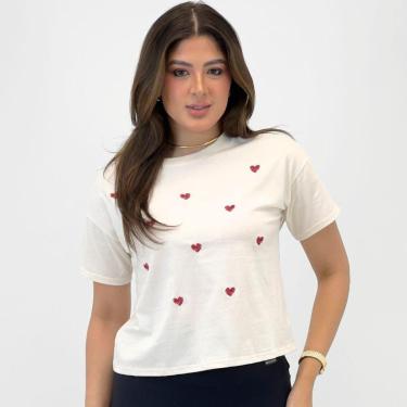 Imagem de Camiseta Malwee Cropped com Bordado Manga Curta Feminino-Feminino