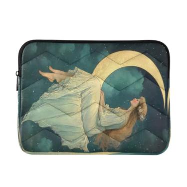 Imagem de Bolsa feminina dourada para laptop masculina com lua mística, capa para laptop de 15,6 polegadas, bolsa para laptop de trabalho de 15,6 polegadas para mulheres