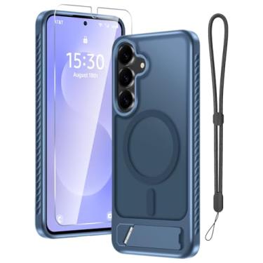 Imagem de RMOCR Capa para Samsung Galaxy S26 Ultra com protetor de tela + alça de pulso, capa magnética translúcida fosca robusta fina embutida com suporte invisível [apto para MagSafe], azul marinho 2026