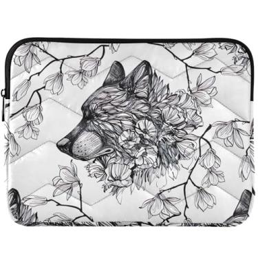 Imagem de Capa protetora para laptop floral lobo preto e branco linda capa para notebook estética universal 13 polegadas