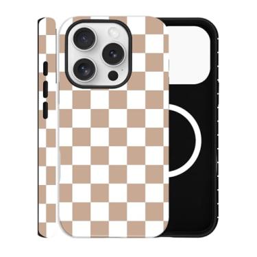 Imagem de ZOEVEES Capa de telefone quadriculada para iPhone 15 Pro, compatível com MagSafe, capa rígida híbrida de 2 camadas para mulheres, marrom
