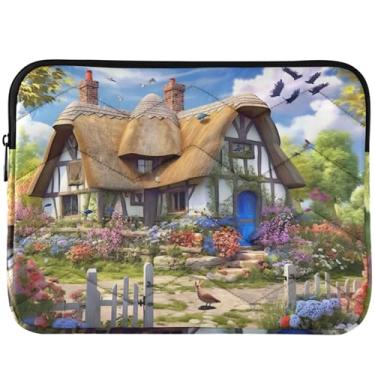 Imagem de Capa acolchoada para laptop com paisagem de casa de campo de palha para Macbook Air de 13 polegadas lindas capas de computador bolsa universal de 13 a 14 polegadas