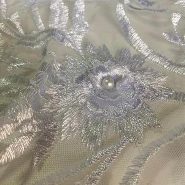 Imagem de Tecido Tule Bordado Pérolas 1,35m para Vestido de Noiva - Oasis Tecido