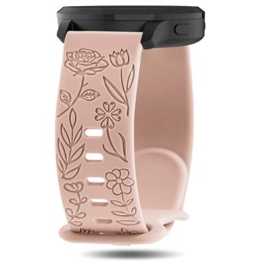 Imagem de Inhosper Pulseiras com gravação floral compatível com Garmin Vivoactive 6/5/3/Venu/Venu Sq/Venu 2 Plus, pulseira de substituição de silicone macio de 18 mm para Garmin Forerunner 55/165/245/645