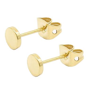 Imagem de FACOKO Brincos De Titânio Em Ouro 14K, Hipoalergênicos Sem Níquel Com Bolinhas Planas Para Orelhas Sensíveis, Disco Redondo Mulheres E Homens (6 Mm, Dourado)