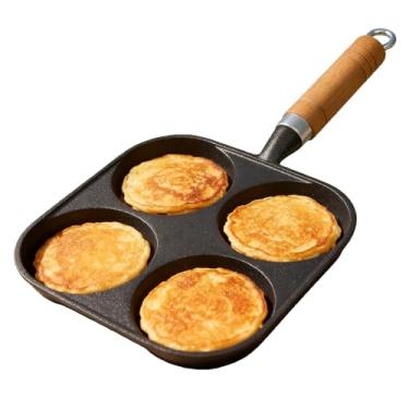 Imagem de RIIPOO Frigideira de ferro fundido com 4 xícaras, forma de omelete antiaderente natural, frigideira versátil para ovos, panquecas, crepes, adequada para fogão a gás e fogão de indução, seguro para