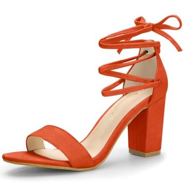 Imagem de Allegra K Sandália feminina de salto alto grosso com tiras, Laranja, 38