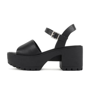 Imagem de Soda "Stacie" ~ Sandálias femininas de salto médio com sola aberta e tira ajustável no tornozelo, Poliuretano preto, 39