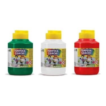 Imagem de Kit 3 TEMPERA GUACHE Acrilex - 250ml - VERDE BRANCO VERMELHO - 0202551