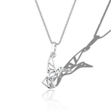 Imagem de Colar Pingente Beija Flor Origami Prata Original Delicado - Lojas La&N