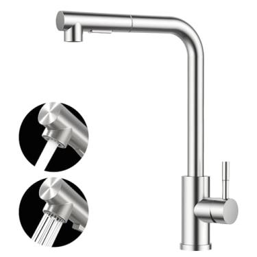 Imagem de Faucet de Cozinha com 360 Rotação e Puxador 2 Modos Pulverização Válvula Cerâmica Torneira Bacia Tubos Entrada Água Fria Quente