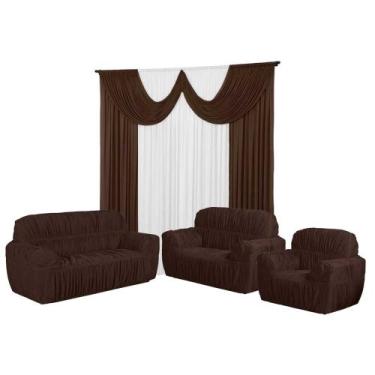 Imagem de Kit Cortina Paris 5 Metros+Capa De Sofá 3, 2 E 1 Lugares Jogo Promoção