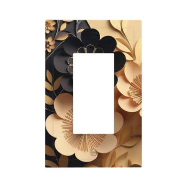 Imagem de Capas decorativas para interruptores de luz com flor dourada preta 1 Gang Rocker Outlet Placa decorativa para interruptores de luz GFCI para decoração de casa