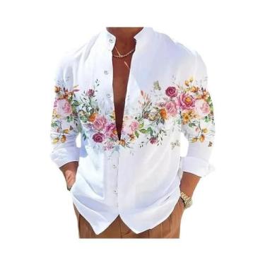 Imagem de Camisa Masculina De Manga Longa Com Padrão De Flor 3D, Moda Casual, Te