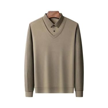 Imagem de Camisa Polo Masculina Casual Elegante De Manga Longa Cor Sólida Versát