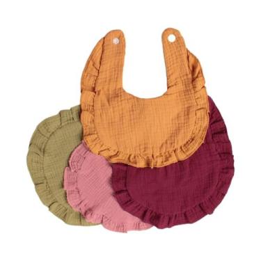 Imagem de Babadores De Bebê Com Borda De Folha De Lótus 4PCS Algodão Duplo Crepe