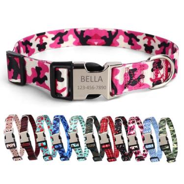 Imagem de Coleira de cachorro personalizada com nome e número de telefone do animal de estimação, coleiras de tamanhos ajustáveis personalizadas com fivela de liberação rápida e anel em D para cães pequenos