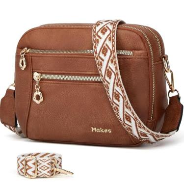 Imagem de Bolsa transversal feminina pequena, de couro vegano moderno com 2 alças ajustáveis para mães, esposa, mãe, presentes, Marrom