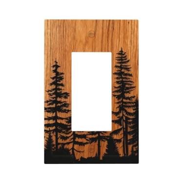 Imagem de Capa de interruptor de luz rústica fazenda marrom floresta pinheiro impressão de grão de madeira 1 gangue único balancim placa de parede decorativa placa de interruptor elétrico placa frontal para