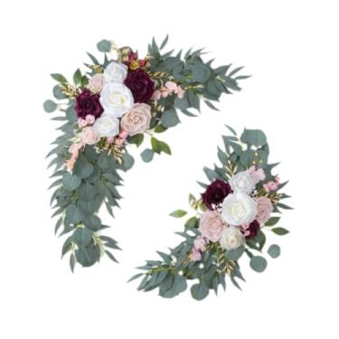 Imagem de KiBcsLic 2x Arranjos Florais Artificiais para Arco de Casamento, Flores de Seda para Decoração, Guirlanda Floral Artificial para Decoração de Parede e Porta, Vermelho Branco