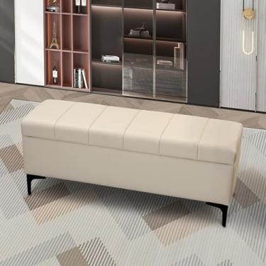 Imagem de Banco de cama moderno para quarto com armazenamento, bancos de entrada com almofada, banco de armazenamento de sala de estar, banco de sapato de porta frontal com armazenamento, banco de assento de