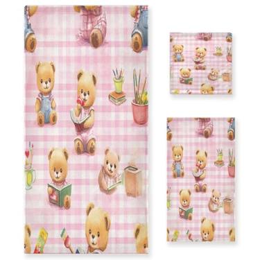 Imagem de xigua Conjunto de toalhas de banheiro de urso fofo absorvente macio 3 peças toalha de banho toalha de mão toalhas decorativas para banheiro, academia, hotel, praia, piscina