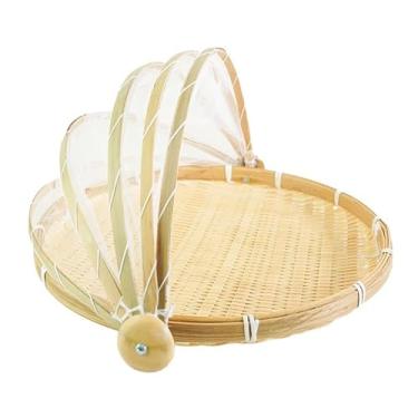Imagem de Cesta de Piquenique em Bambu com Tampa de Tule - Armazenamento Elegante para Alimentos(Redondo 30cm)
