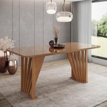 Imagem de Mesa Adriana 6 Lug Tampo 200cm Canto Arredondado C Vidro Nature