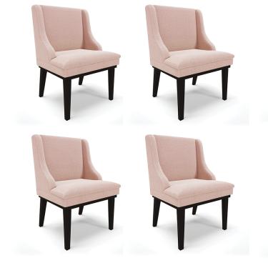 Imagem de Cadeira Sala de Jantar Base Madeira Preto Kit 4 Liz Bouclê Rosê D03 - D'Rossi