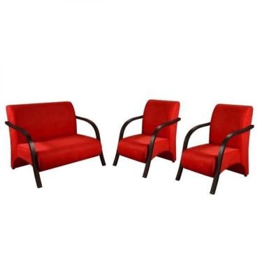Imagem de Conjunto Poltrona Sevilha 3 Peças Sala Suede Vermelho