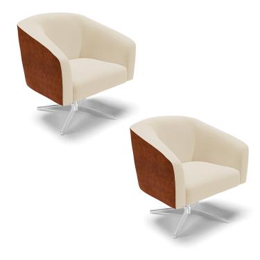 Imagem de Poltrona Decorativa Giratória Cromada Kit 2 Stella Nozes/Linho Bege D03 - D'Rossi