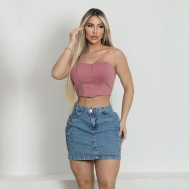 Imagem de Saia Jeans Cargo 100 Marmorizada Com Bolsos Laterais Premium - Ss Jean