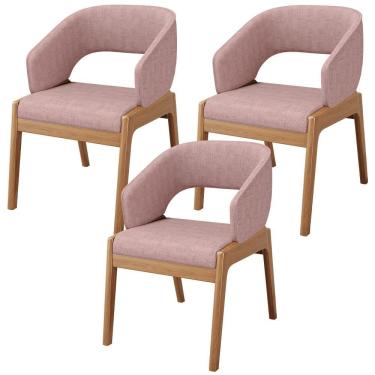 Imagem de Kit 03 Cadeiras De Jantar E Estar Living Estofada Lince L02 Linho Rosa - Lyam Decor