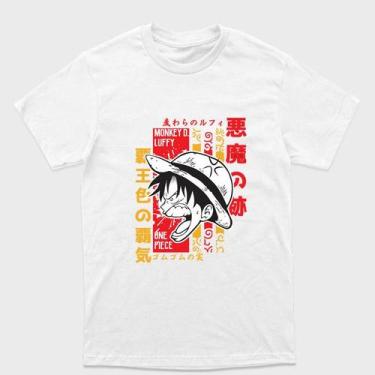 Imagem de Camiseta Branca One Piece  Monkey D. Luffy Vermelho e amarelo Tamanho: