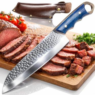 Imagem de Faca de Chef Profissional Full Tang com Cabo Azul Ergonômico Lâmina Po