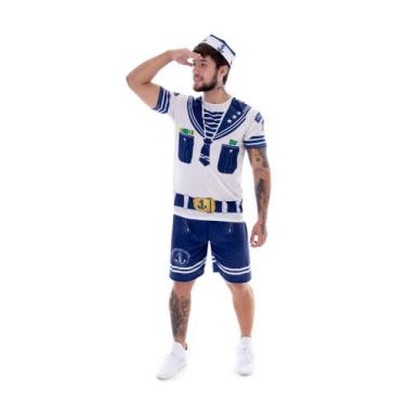 Imagem de Fantasia De Marinheiro Camiseta Adulto Carnaval - Fantasia Brás, P - 3