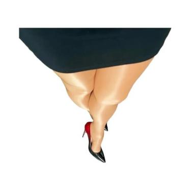 Imagem de Meia-calça Feminina Luxuosa Com Brilho Óleo, Cor Sólida, Tecido De Mal