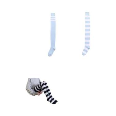 Imagem de Meias De Algodão Femininas Acima Do Joelho Com Padrão Listrado Colorid
