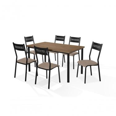 Imagem de Jogo De Mesa Aço Nobre 6 Cadeiras Titanium Tampo Nogal Tubo Preto