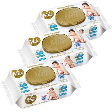 Imagem de Lenço Umedecido Mili Love & Care 3 Pacotes C/ 100