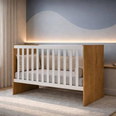 Imagem de Berço Mini Cama Grade Móvel Giovana Marrom/Branco