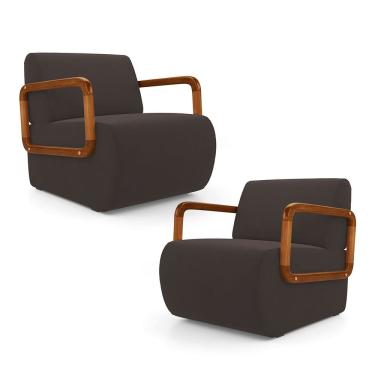 Imagem de Kit 02 Poltronas Decorativas Orgânica Living Kavya Veludo Marrom - Abmaza