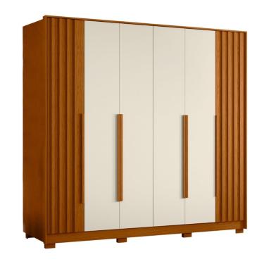 Imagem de Guarda Roupas Casal 6 Portas 4 Gavetas Ripado Dallas Madeirado/off White