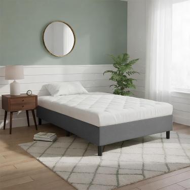 Imagem de Cama Box Solteiro Base Inteiriça com Revestimento em Tecido Suede Estrutura Firme Cinza