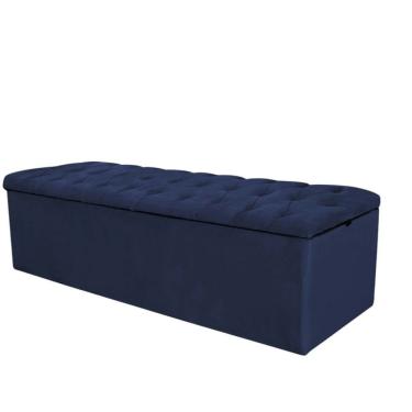 Imagem de Calçadeira Baú Espanha 160CM Queen Size Corino Estrutura em Madeira Azul Marinho