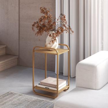 Imagem de Mesa Lateral 33cm Orgânico Pé Metal Luna Hanover/Dourado